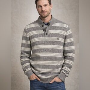 Chaps Gray and White Striped Crewneck Sweater 100% cotton XL